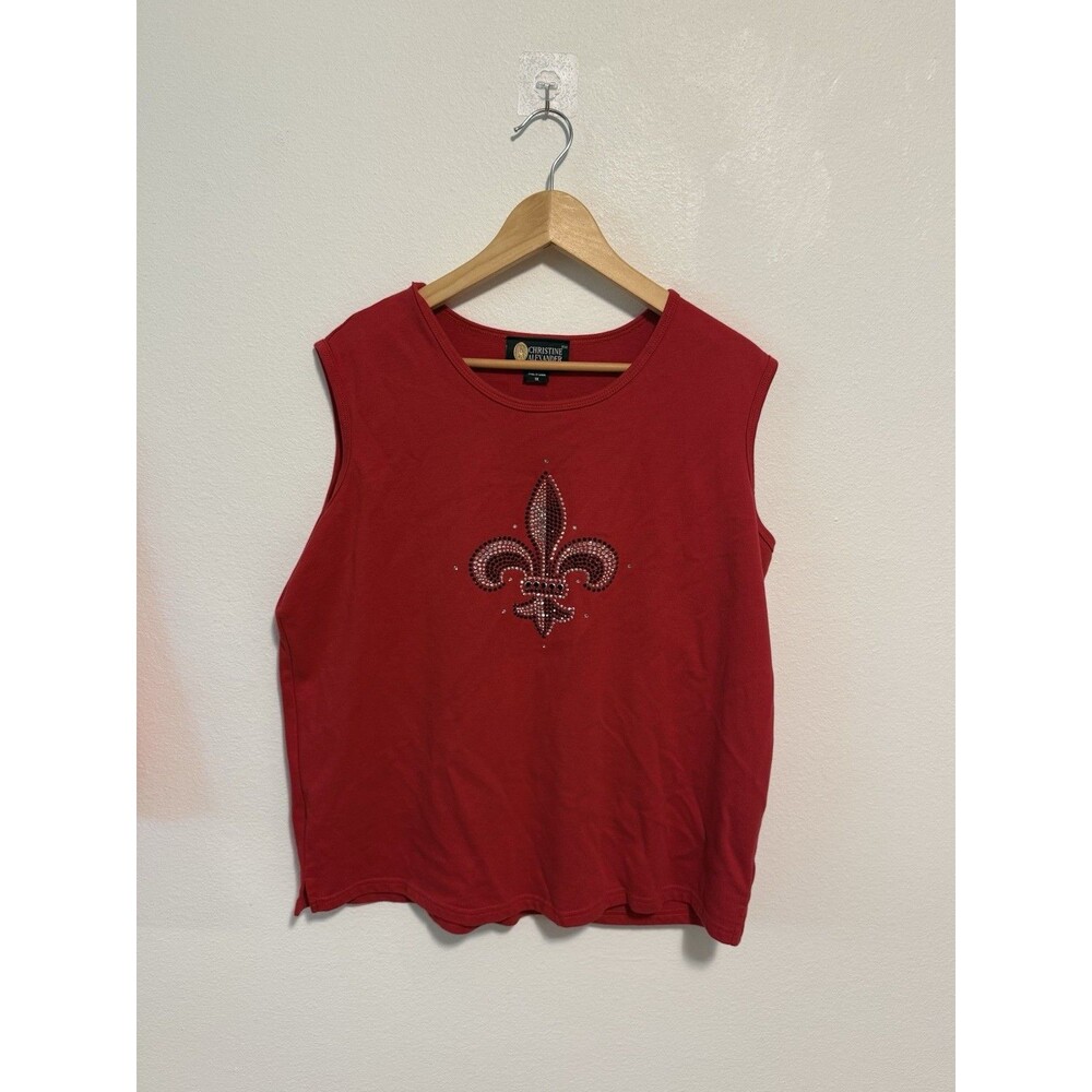 Christine Alexander Red Rhinestone Embellished Blouses Y2K Vintage Style Size XL - Picture 3 of 16